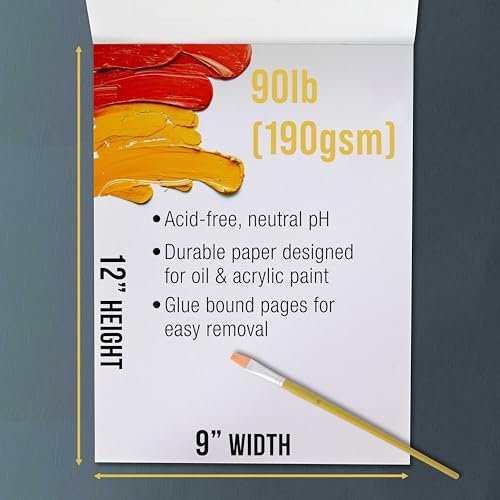 Image of U.S. Art Supply 9 inch x 12 inch Premium Heavy-Weight Oil Painting Pad (2 Pack, 30 Sheets Total) - 90lb (190gsm) - Oil Pastel Paper for Students and Adults