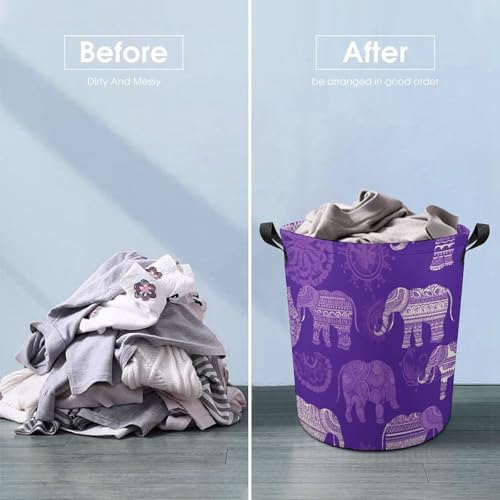 Panier à linge éléphant violet pliable en toile imperméable de grande capacité
