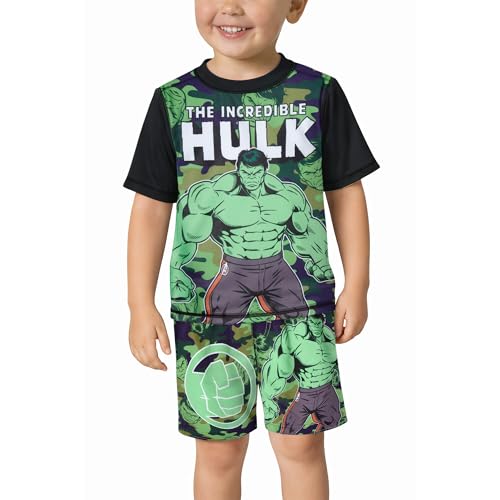 Image of Marvel Boys Rash Guard Set 2 Piece Hulk Spiderman Swim Shirt & Swim Trunks