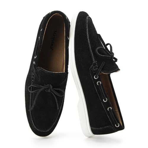 Image of Meijiana Men's Genuine Leather Loafers Slip-On Moccasins Suede Dress Shoes, Lightweight and Breathable with Rubber Sole Stylish Mens Loafers