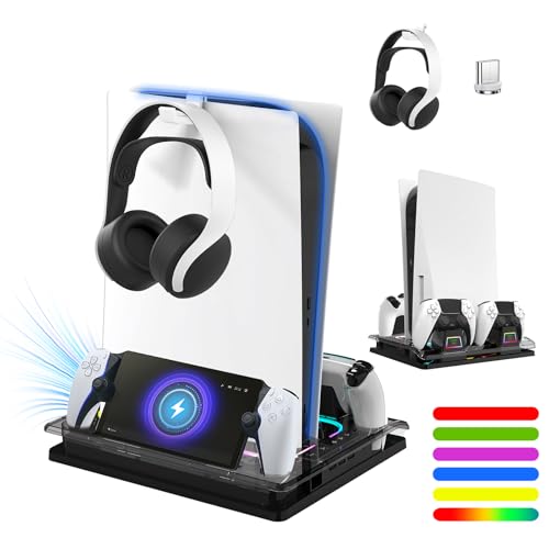 Cooling Station And Console Stand for Ps5/Ps5 Slim/Ps5 Pro,Dual Controller Charging Dock with Rgb for Playstation 5,with PS Portal Charger,Headset & Holder Charging Ports