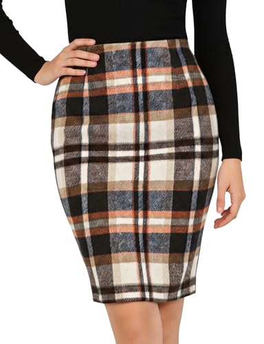 Plaid Skirts for Women Fall Winter Knee Length Christmas Holiday Pencil Wool Midi Skirt with Back Slit 2026 Trendy