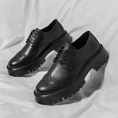 Men's Genuine Leather Platform Oxford Shoes Retro Round Toe Brogue Wingtip Business Fashion Lace-Up Formal Shoes Fashion Casual Buckle Leather Shoes2