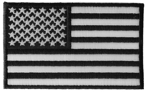 US Flag Black White Patch 4 Inch - 4x2.5 inch. Embroidered Iron on Patch (P3825)