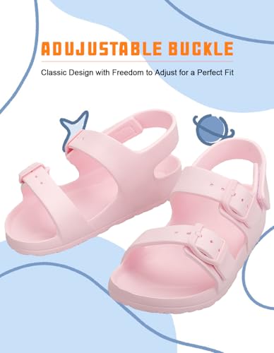 Kids Toddler Sandals Boys Girls Double Buckle Slides Summer Shower Beach Pool Water Shoes Slip on Clouds Slippers,Pink 13 Little Kid2