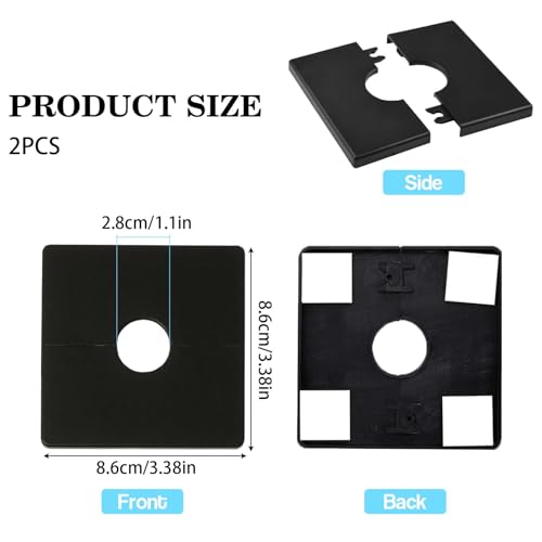 EnixwH 2 Stück Rohrabdeckung, PVC Quadrat Rosette Duscharmatur, Selbstklebende Rohrplattenabdeckungen, Quadratische Rohr-Wandabdeckungen für 28 MM Durchmesser Rohr-Dekoration (Schwarz)