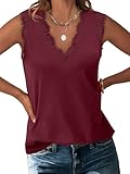 ANRABESS Womens Lace Trim Tank Tops V Neck Sleeveless Shirts 2026 Summer Casual Trendy Dressy Cami Top Burgundy Medium