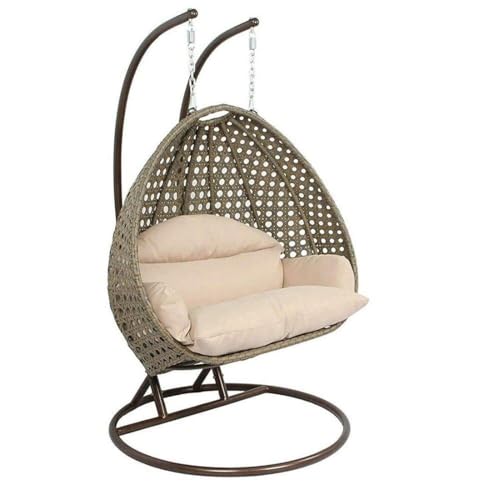 Image of Two Seater Swing for Outdoor /Indoor Furniture, Large Brown Swing with Stand with Beige Color Cushion