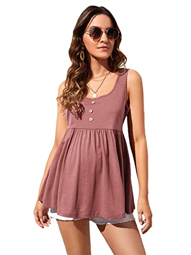 MakeMeChic Women's Maternity Tank Top Casual Solid Sleeveless Peplum Top Dusty Pink M