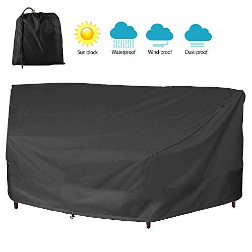 Patio Sofa Cover Garden Curved Sofa Sectional Cover Waterproof 420D Oxford Fabric Garden Furniture Cover for Outdoor Patio Bench Furniture (Black)