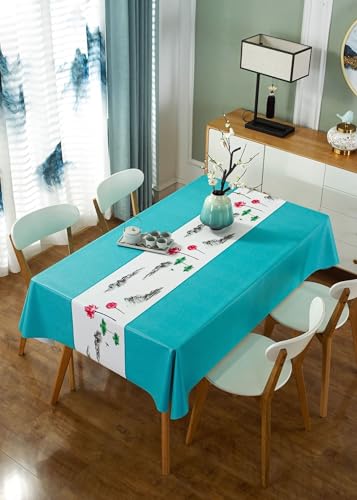 Nappe imperméable PVC 140x300 nappe table lavable bleu vert linge de table Daesar