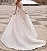Zeeyecie White A-Line Modest Wedding Dresses with Long Sleeve Tulle Lace Applique Ruched Flowy Bridal Gowns with Long Train US4
