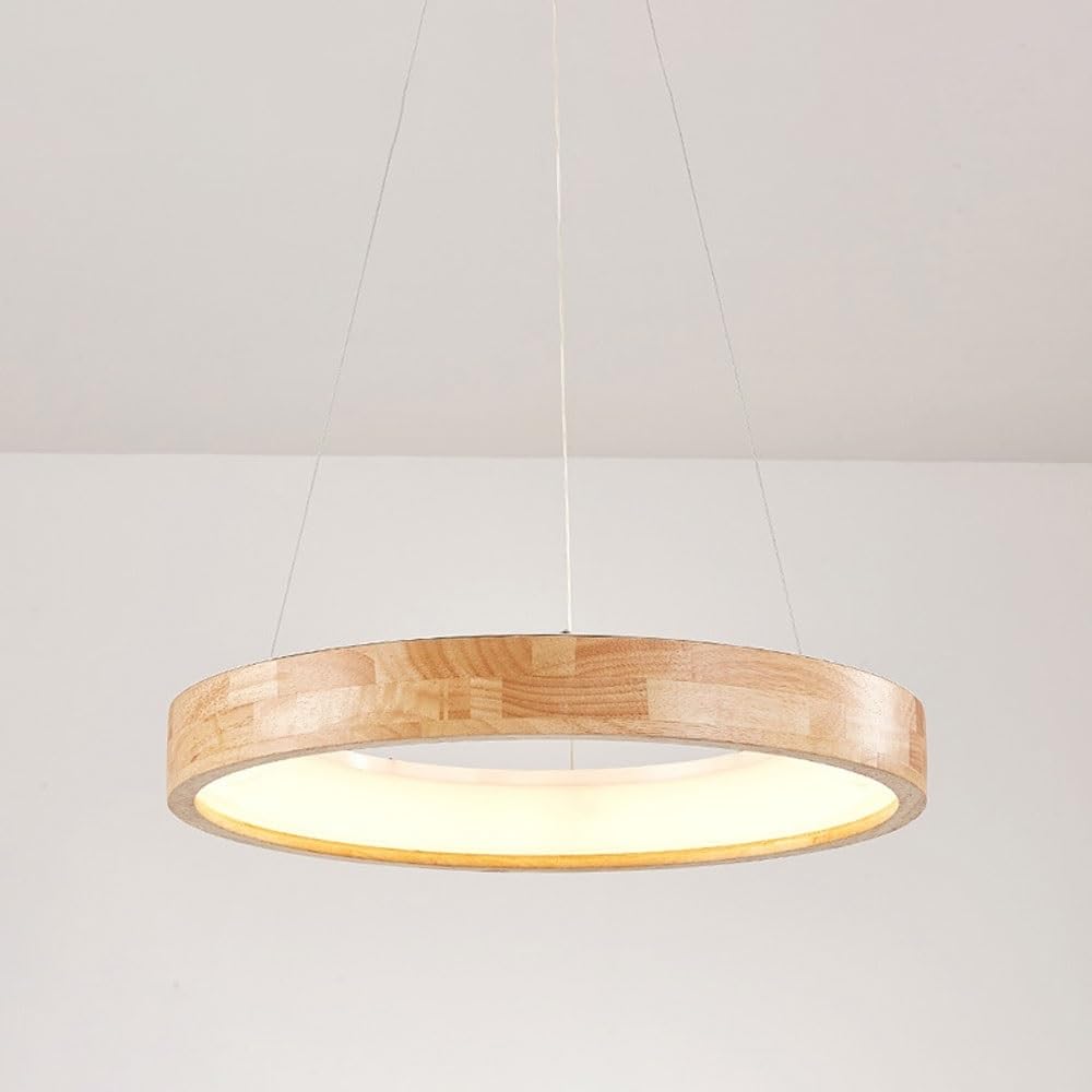 ITOSUI LED Wood Chandelier Round Pendant Light Fixture Dining Table Lamp, 48W Hanging Ceiling Lighting Kitchen Island, Minimalist Chandeliers for Bedroom Restaurant, 3 Color Mode(Wood Color)