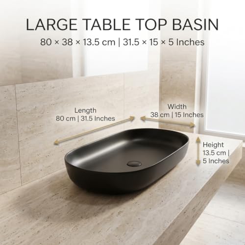 Image of Backline Ceramic 31.5 Inch Table Top Wash Basin| Big Size Basin | Counter Top Basin For Bathroom & Living Room 31.5 X 15 X 5 Inches (Black Matt)(5 years warranty)