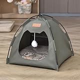 MANGOKKA Cat Tent House, Foldable Cat Head Type House for Indoor Cats, Cute CAT Tent Nest with Washable Double Sided Cushion, Removable Dog Tent Bed, Pet House for Puppies/Bunny/Kitten (Gray Green)