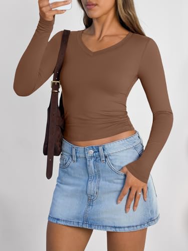 Image of Trendy Queen Womens Long Sleeve Shirts 2026 Fall Fashion Basics Crop Tops