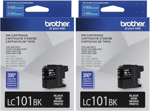 Image of Brother Genuine Standard Yield Black Ink Cartridge, LC101BK, Replacement Black Ink, Page Yield Upto 300 Pages, LC101 (Pack of 2)