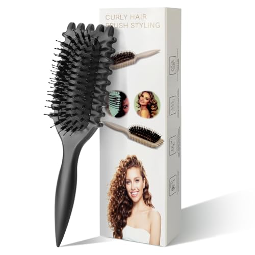 2 Stück Lockenbürsten Set – Curl Define Styling, Wildschweinborsten, Für Alle Haartypen, Lila & Grün
