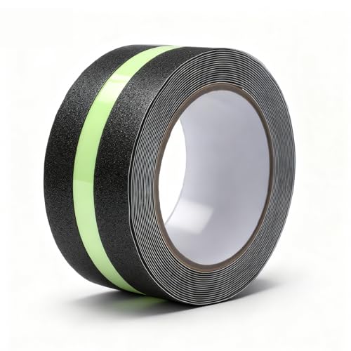 VOSSOT Nastro Antiscivolo Fluorescente per Scale, Striscia Adesiva Fosforescente Autoadesiva, Impermeabile, Resistente alle Intemperie, PVC Ecologico, per Scale, Gradini Pavimenti, 5cm x 5m