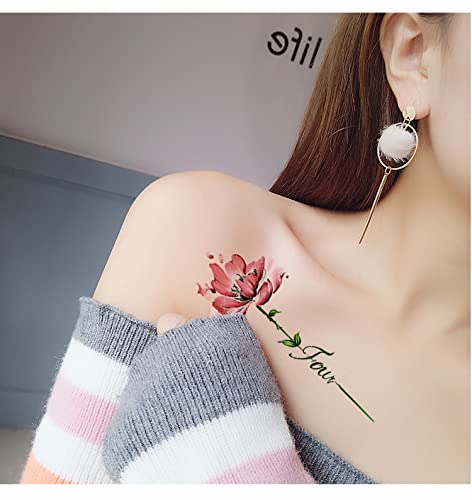 Glaryyears 8 Sheets Watercolor Flower Floral Temporary Tattoo, Arm Chest Leg Tattoo Sticker For Men Women, Rose Designs Body Art On Back Shoulder Waterproof Large Size #TOP4
