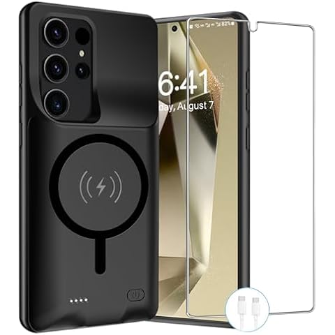 Wireless Charging Case for Galaxy S24 Ultra , Upgraded 12000mAh Rechargeable Portable Charging Case Compatible with Galaxy S24 Ultra (6.8 inch) with Carplay Extended Battery Pack Charger Case (Black) Cover