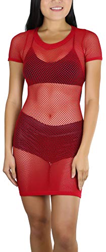 Image of ToBeInStyle Women's Stretch See Through Fishnet Novelty Mini Rave Party Dress