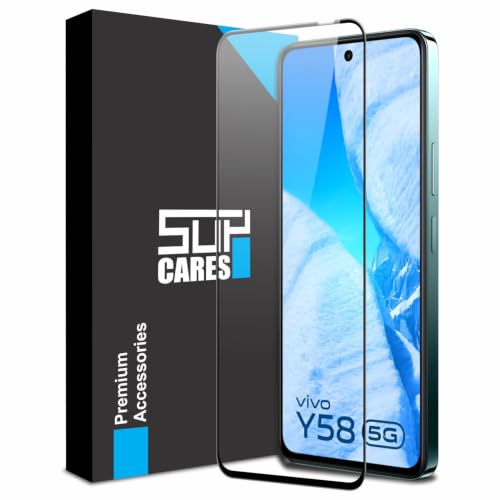 SupCares Tempered Glass for Vivo Y58 (6.72 Inch) With Installation Kit | 9H Edge to Edge Screen Protector | Black