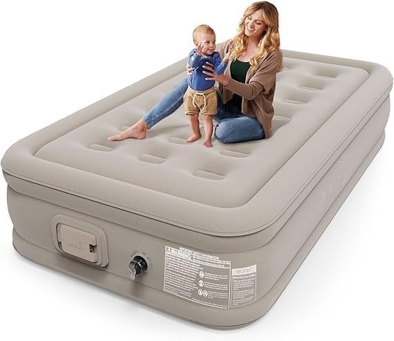 Inflatable Air Mattress with - Waterproof Single & Portable Blow Up Bed Built-in Pump - Quick Inflation PVC Airbed
