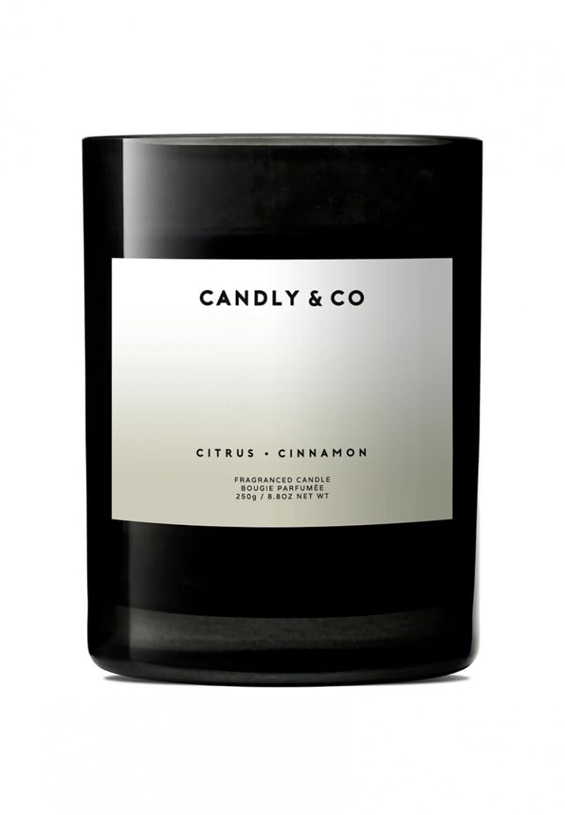 Candly&Co No. 3 Frische Zitrusfrüchte - Zimt/Luxury Duftkerze/ 100% Soya/Rauchglas/Docht aus Baumwolle/ 250g/ frische Zitrusfrüchte, Zimt, weiße Blüten, süße Vanille, Zedernholz, Amber/EU-Produktion
