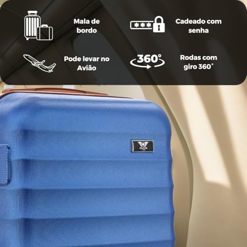 Kit Falcon Line Mala De Viagem ABS com Frasqueira Bordo Mão Pequena 10kg Abs Cadeado Com Frasqueira