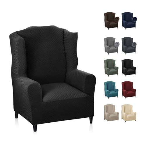MAXIJIN Funda de Sillón Orejero Elástica Funda Cubre Sillón Relax 1 Plaza Funda para Orejas Funda de Silla de Sofá Lavable para Sala de Estar (Negro)