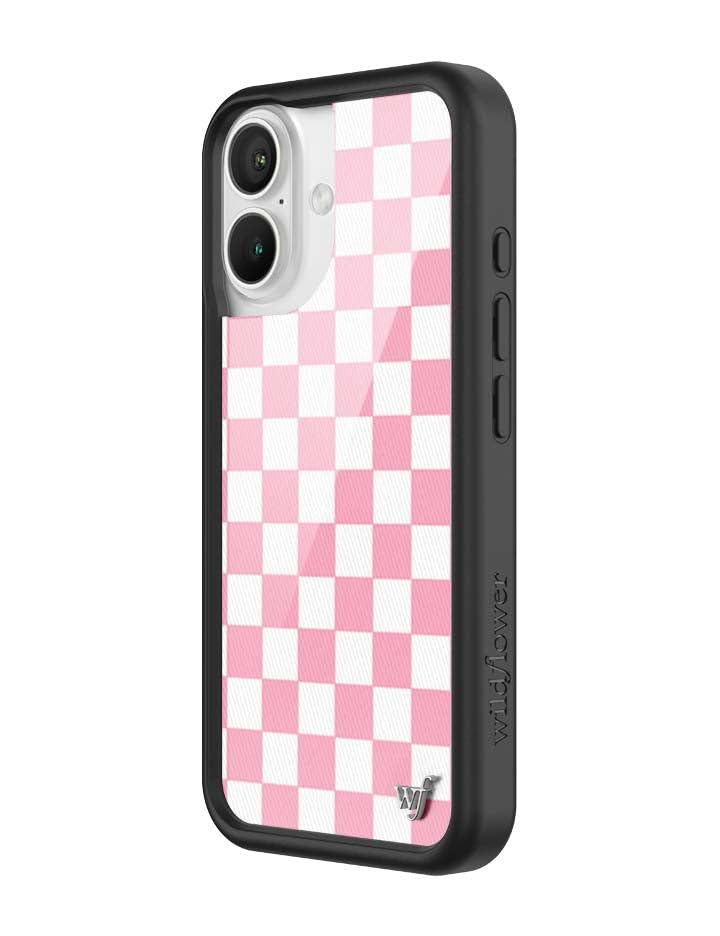Image of Wildflower Cases - Compatible with iPhone 16 | Protective Black Bumper, 6.5ft Drop Test Certified, Women Owned Small Business | Checkers Pink