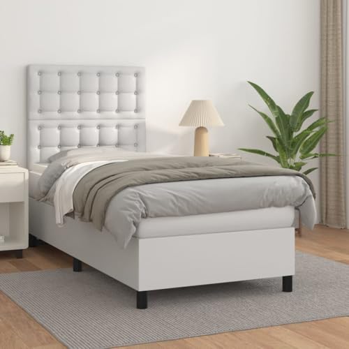 Xichuzi Cama Box Spring con colchón Cuero sintético Blanco 90x190 cm, Somier, Bases De Cama, Estructura Cama, Bed Frame, Marco De Cama SPU:3142816