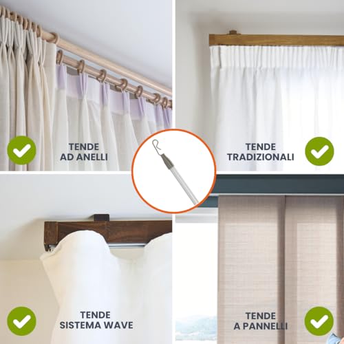 Miniatura 7 de Tendaggimania Varilla Cortinas Tirador Para Movimiento, Cortina Corredera, Paneles- Varilla De Plexiglás Transparente Con Gancho - 150 Cm