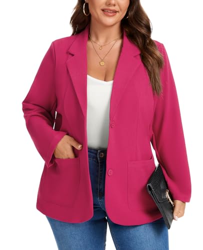 Image of MINTLIMIT XL-5XL Plus Size Long Sleeve Blazer Ladies Business Smart Outerwear Womens Casual Notch Lapel Jackets Loose Fit with Button Pockets (Hot Pink, 3XL)