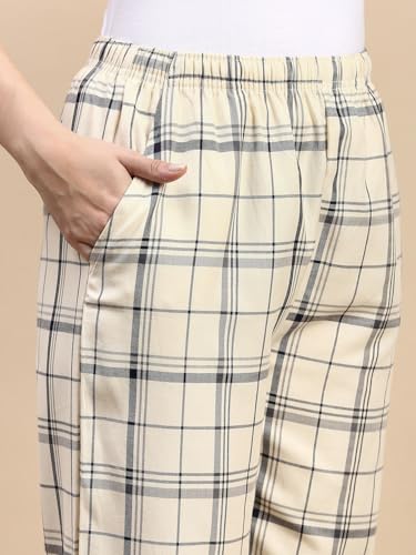 Image of KRYPTIC Women's 100% Pure Cotton Woven Pyjama | Mid Rise Relaxed Fit Full Length Nightwear Pant with Elasticated Drawstring Waistband & Side Pocket | Comfortable Lounge, Sleepwear & Casual Bottom Wear