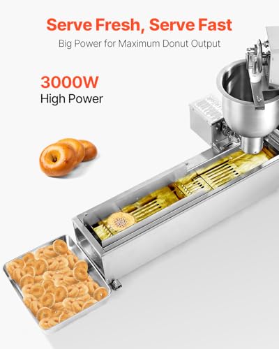 Image of VEVOR Commercial Automatic Donuts Machine, Single Row Donuts Making Equipment, Stainless Steel Frying Auto Fryer, with 3 Size Molds, Auto Counting