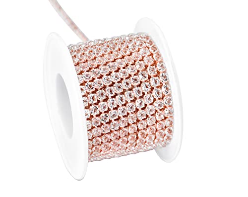 Kaoyoo 5 Yards 3Mm Zircon Rhinestones Close Chain Beaded Trim For Sewing Crafts,Diy Decoration（Rose Gold） #TOP1