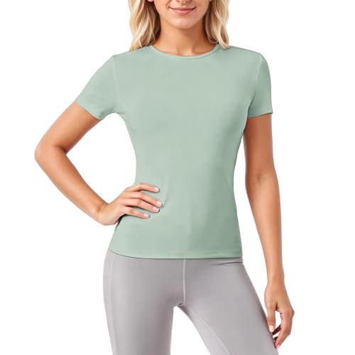 Sommer-Fitnessoberteil für Damen als Yoga-T-Shirt für Training, kurzärmeliges T-Shirt zum Laufen im Freien, Sommer, hellgrün, 36