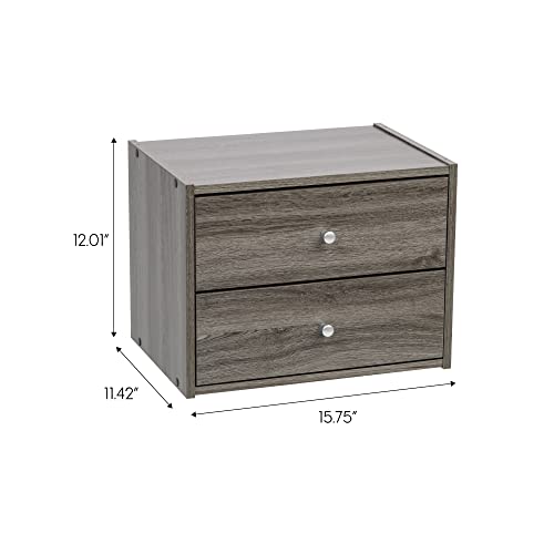 Image of IRIS USA 2-Drawer Modular Wood Stacking Storage Box, for Office Closet and Nightstand, Easy Assembly, Stacking Storage Boxes, Gray