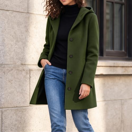 Wool Coats for Women Long Hooded Pea Coat Single Breasted Trench Jacket - image 3