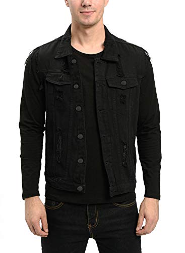 INVACHI Men's Slim Fit Retro Ripped Denim Vest Sleeveless Jeans Vest Jacket Black
