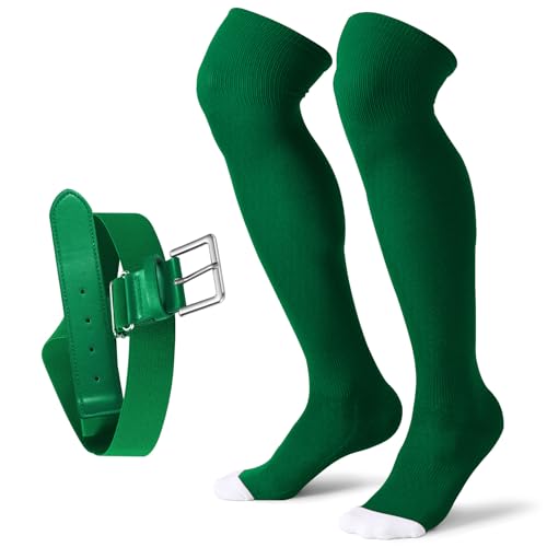 Image of XZQTIVE Baseball Socks and Belt Combo,Over the Knee Softball Socks and Belt,Knee High Football Socks for Kids Youth Adults