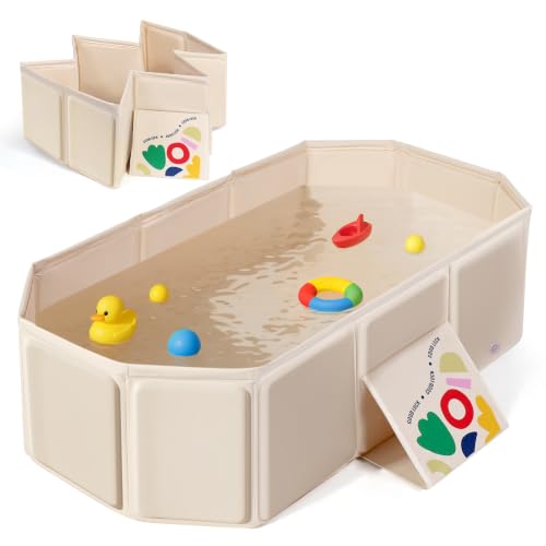 Image of Orzbow Toddler Bathtub with Side Drain Plug, Portable for Travel, White | Collapsible Baby Bath Tub with Non-Slip Base for Kids Infant 12 Months+, Space-Saving, Easy to Clean, Stable & Durable