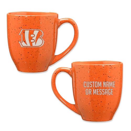 Rico Industries NFL Football Cincinnati Bengals Orange Personalized 16 oz Team Color Laser Engraved Speckled Ceramic Coffee Mug