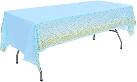 Lalantopparties Polka Dot Disposable Table Cover for Party Table Decoration, Birthday, Anniversary, Bridal Shower, Bachelor Decoration Covers Any Table Up to 8Ft (54 X 108) - Blue & Gold Polka Dot