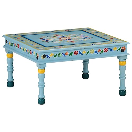 vidaXL Table Basse Turquoise Bois de manguier Massif Peint à la Main, Table latérale, Table Basse...