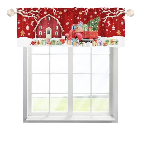 Valance Curtains,Christmas Short Valance Window Curtains,Blackout Kitchen Curtain,Curtains Rod Pocket Valances,Farmhouse Country Window Curtains for Kitchen Window Bathroom Bedroom Christmas Decor