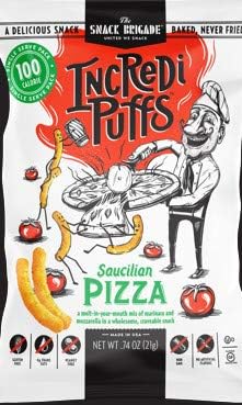 Incredipuffs Gluten Free Baked Puffs, Peanut Free, No Artificial Flavors, NON GMO & Low Sugar, Made with wholesome foods (Saucilian Pizza, 24 Snack Bags)