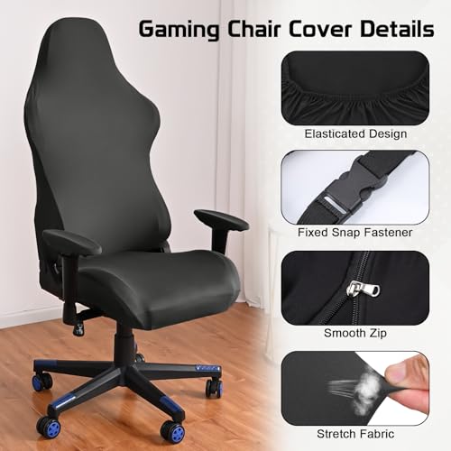 6Pcs Gaming Stuhl Bezug Set, Weich Bürostuhl Bezug, Atmungsaktives Schwarz Gaming Stuhl überzug, Durable Überzug Bürostuhl Husse mit Armabdeckungen und Kopfhörerabdeckungen, Bezug Bürostuhl – Bild 5